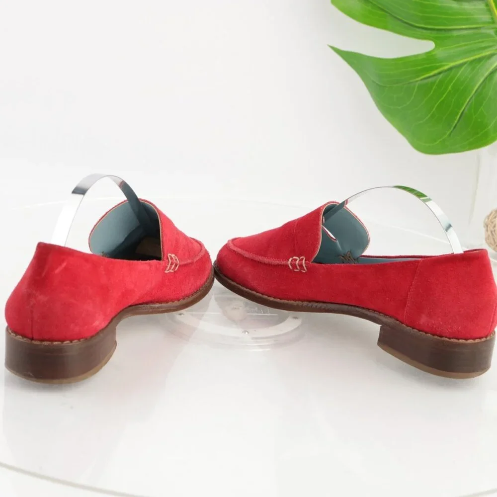 Frances Valentine Womens Penny Loafer Size 6 Red Suede Slip On Shoe Cutout Flats